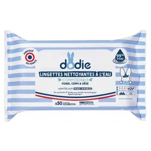 Dodie Compostable Water-Based Cleansing Wipes, 50 Wipes, Large Size