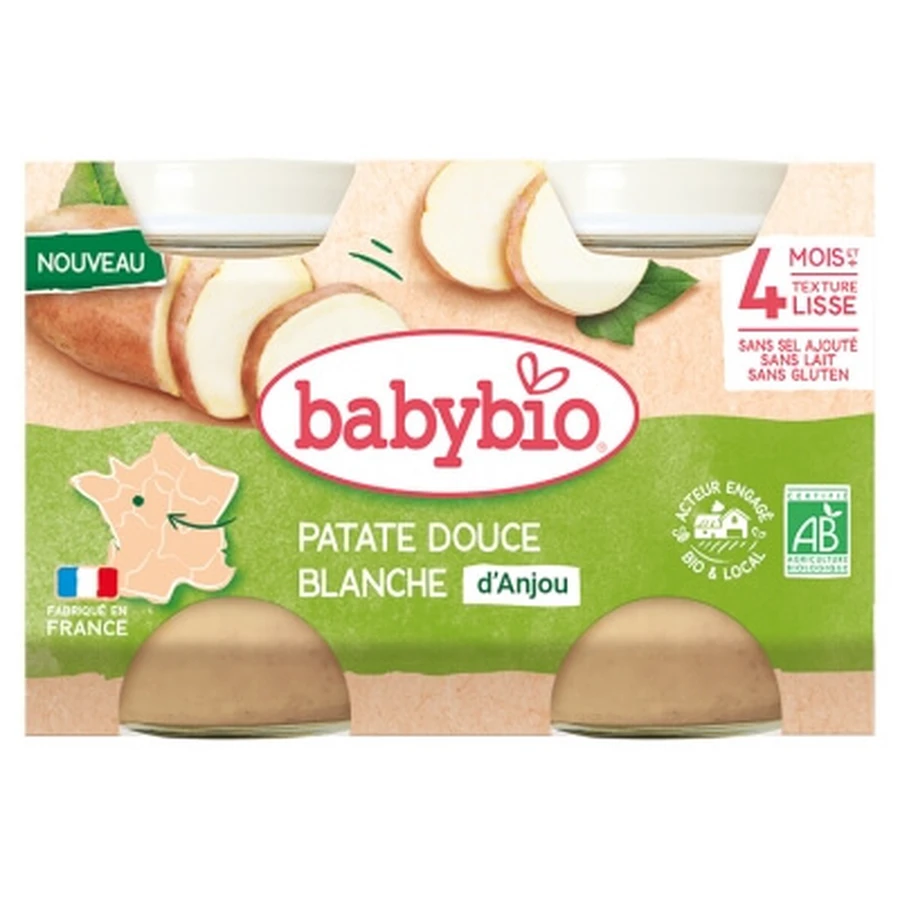 Babybio White Sweet Potato, 4 Months and Up, Organic, 2 Jars of 130 g
