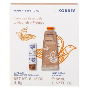 Korres Amandel- en notenvochtinbrengende handcrème 50 ml + Korres Getinte lippenbalsem met cacaoboter 4,5 g