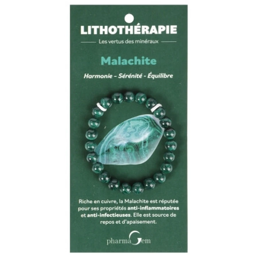 PharmaGem Crystal Therapy Malachite Bracelet, 8 mm