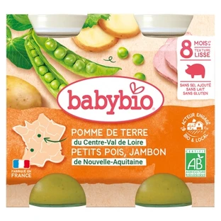 Babybio Pomme de Terre Petits Pois Jambon 8 Mois et + Bio 2 Pots de 200 g