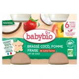 Babybio: Mezcla de coco, manzana y fresa con leche de coco, a partir de los 6 meses, ecológica, 2 tarros de 130 g cada uno