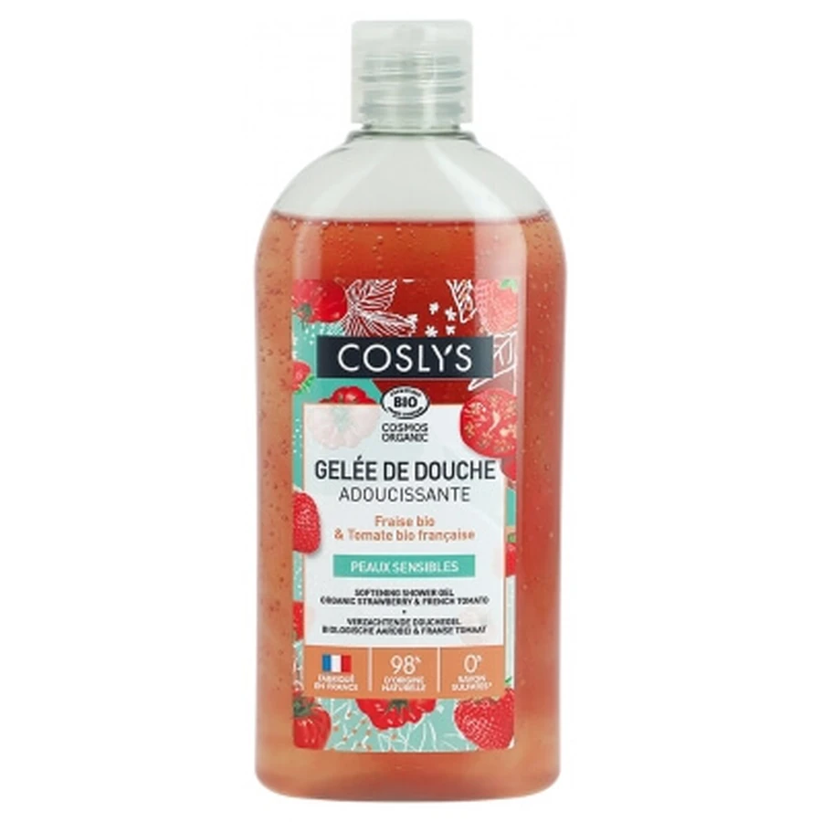 Gel de ducha suavizante de fresa y tomate ecológico de Coslys, 250 ml