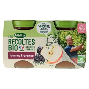 Blédina Les Récoltes Bio Äpfel und Pflaumen, ab 4–6 Monaten, Bio, 2 Gläser