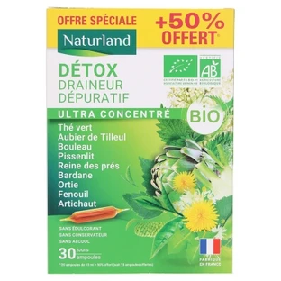Naturland – hochkonzentrierte Bio-Formel zur Entgiftung, Entwässerung und Reinigung, 20 Ampullen + 10 gratis