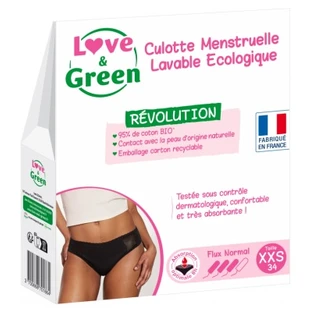 Braguitas menstruales lavables Love & Green, negras, flujo normal
