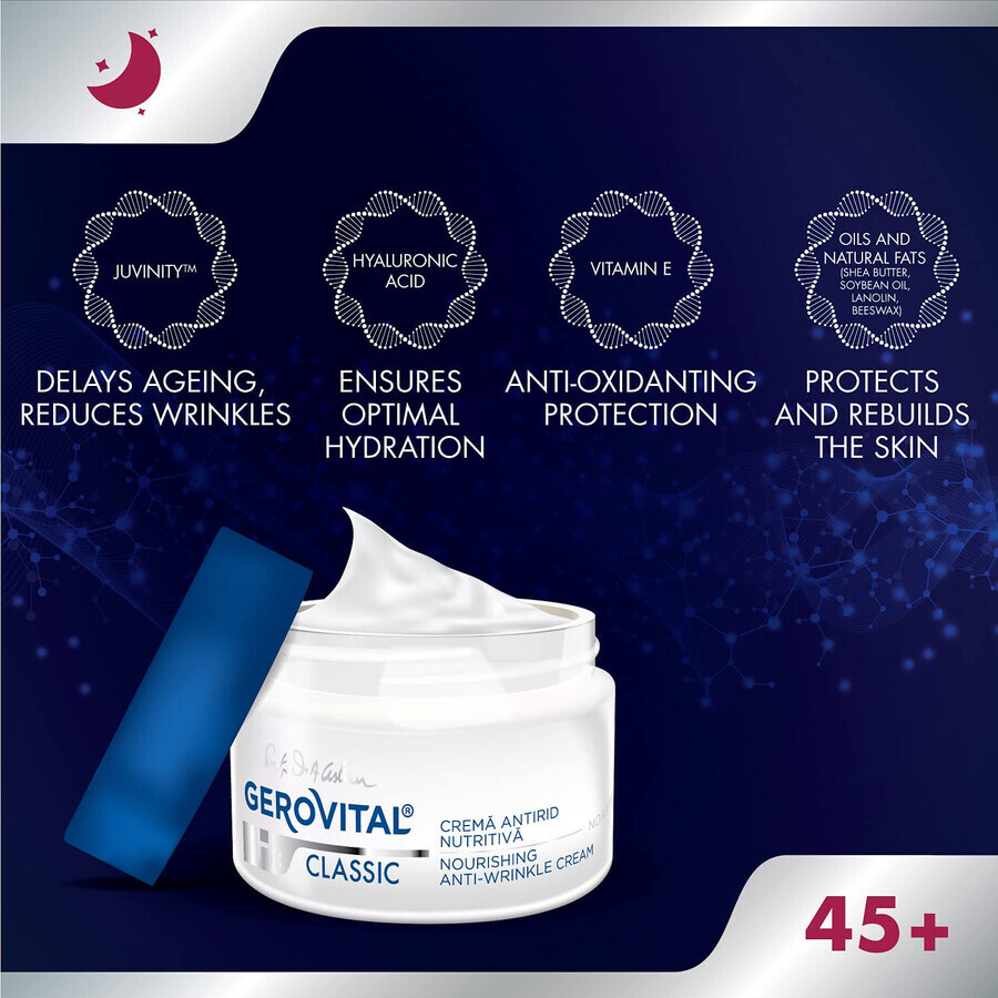 Gerovital H3 Classic Anti-Rimpel Voedende Nachtcrème, 50 ml, Farmec
