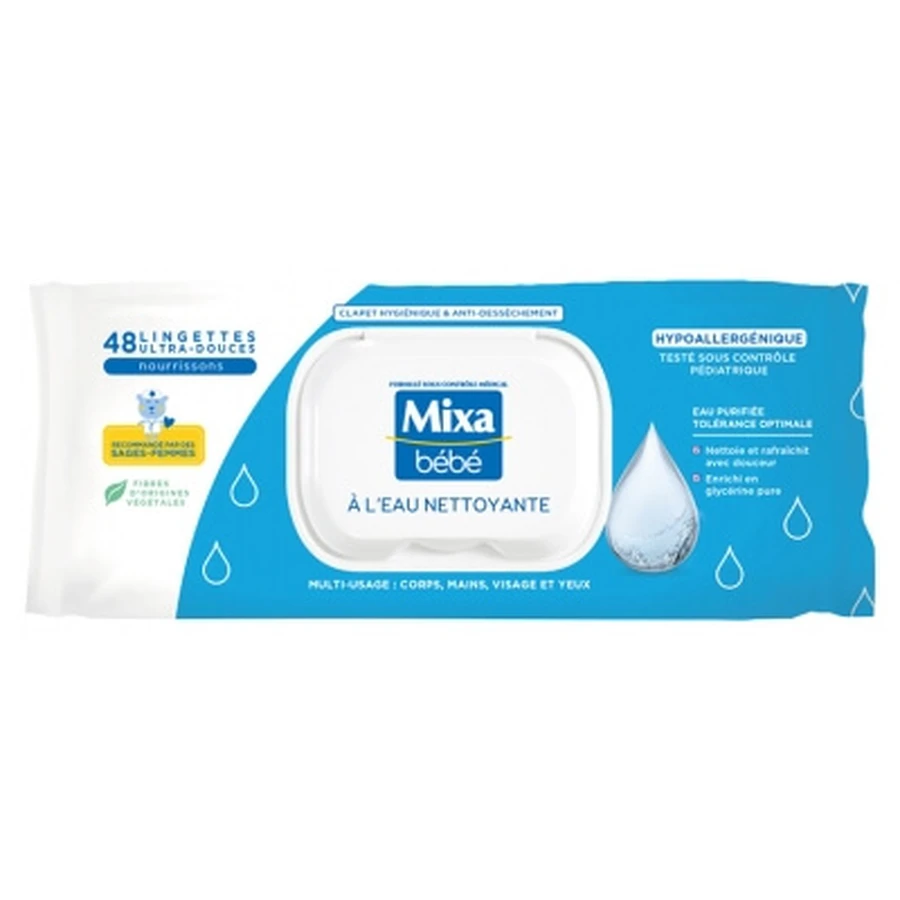 Mixa Baby Cleansing Water Wipes, 48 Wipes