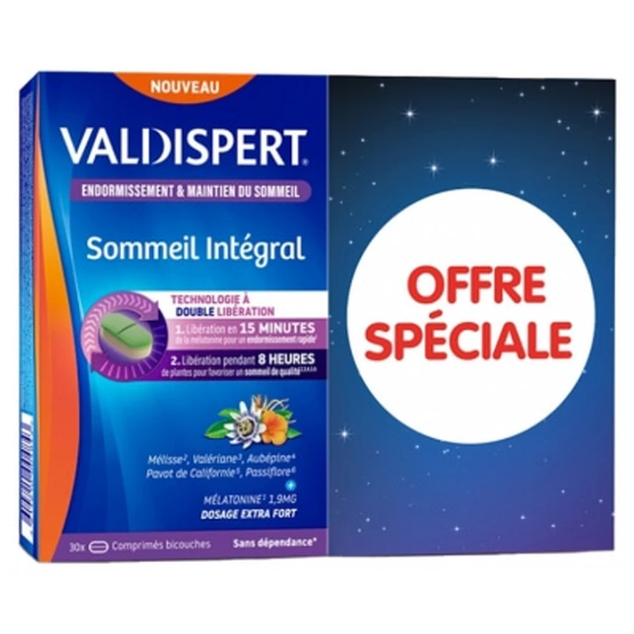 Valdispert Sommeil Intégral, 2er-Pack mit je 30 doppelschichtigen Tabletten, Sonderangebot