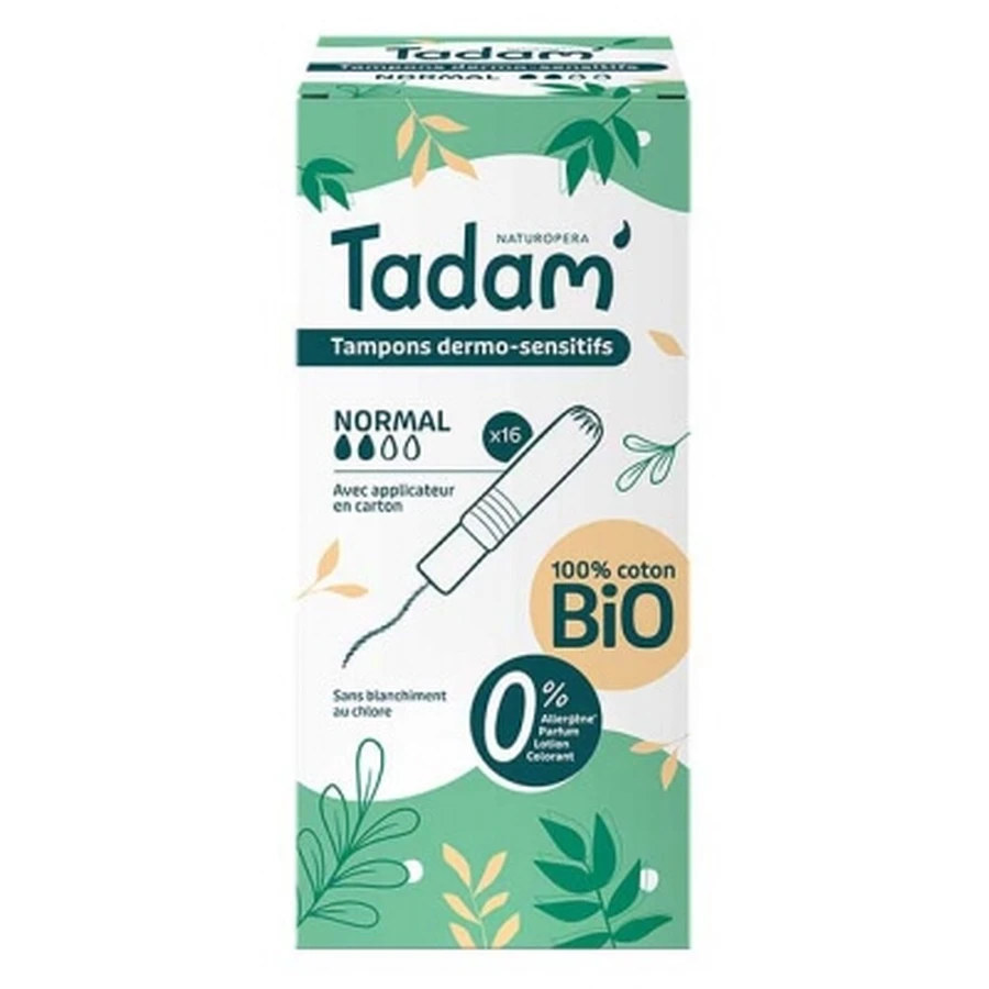 Tadam' Dermo-Sensitive-Pads mit Applikator, Bio, Standardgröße, 16 Pads
