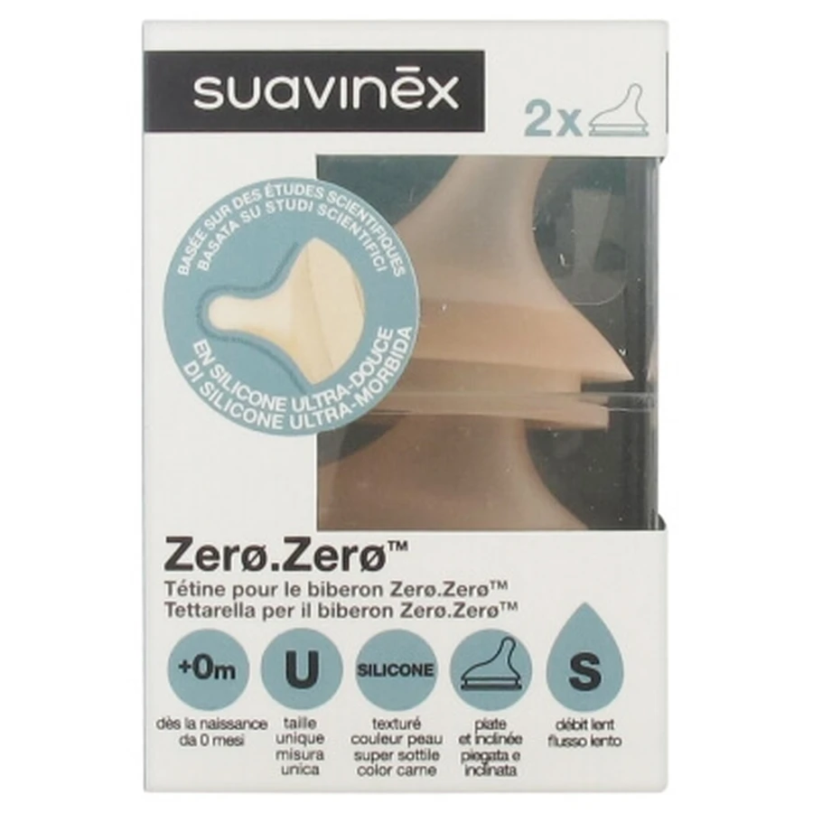 Suavinex Zero.Zero 2-fleszuigjes met langzame doorstroming, vanaf 0 maanden
