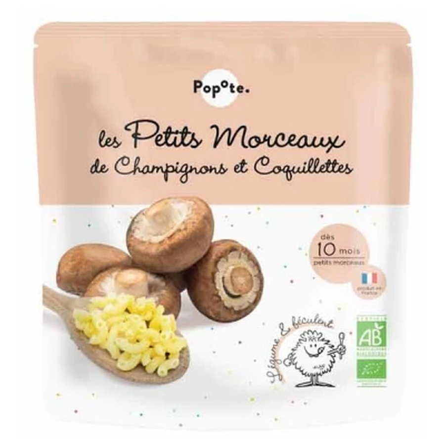 Popote Les Petits Morceaux: setas y coquillettes, ecológicas, para bebés a partir de 10 meses, 190 g