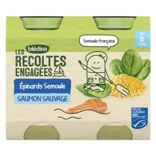 Blédina „Les Récoltes Engagées“ – Spinat, Grieß und Wildlachs – Für Babys ab 6 Monaten – 2 Gläschen