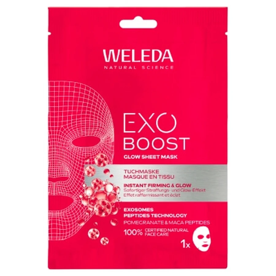 Mascarilla en láminas Exo Boost Glow de Weleda, 20 ml