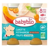 Babybio: zanahoria, calabaza moscada y trucha — A partir de los 8 meses — Ecológico — 2 tarros de 200 g cada uno