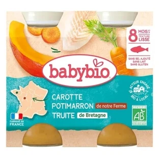 Babybio Carrot, Butternut Squash, and Trout—8 Months and Up—Organic—2 Jars of 200 g Each