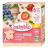 Babybio Apple, Blueberry, and Strawberry, 6 Months and Up, Organic, 4 Pouches of 90 g