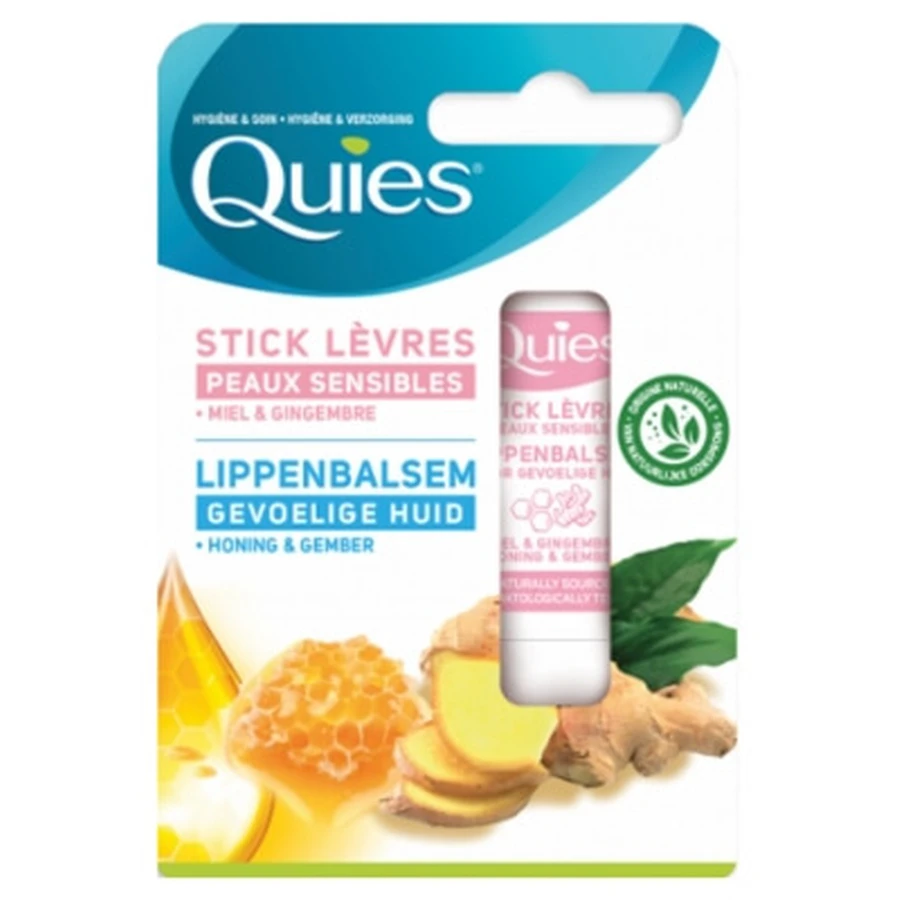 Quies Lip Care Stick for Sensitive Skin with Honey & Ginger, 4.5 g