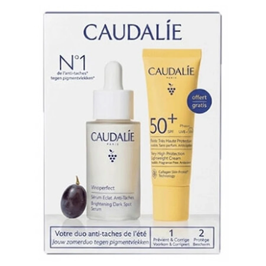 Sérum iluminador y antimanchas Vinoperfect de Caudalie, 30 ml + Fluido de protección muy alta Vinosun SPF50+, 20 ml (regalo)