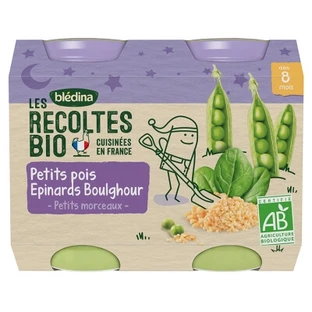 Blédina Les Récoltes Bio: Erbsen, Spinat und Bulgur – Bio – Für Babys ab 8 Monaten – 2 Gläschen