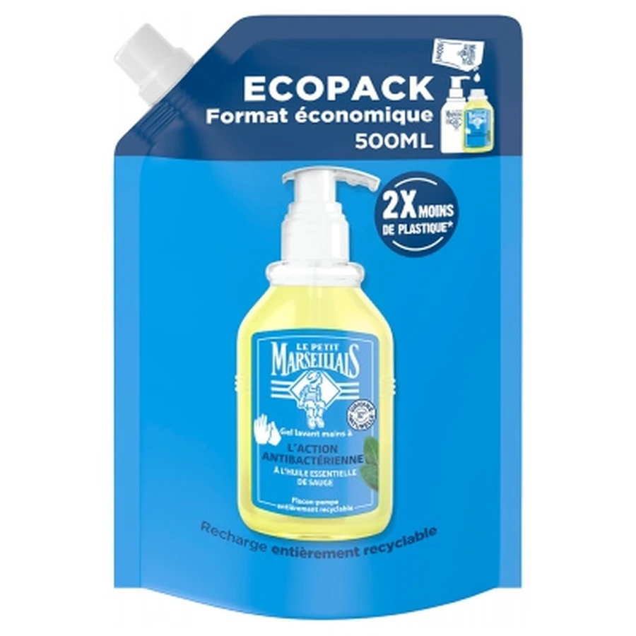 Le Petit Marseillais Gel Lavant Mains L'Action Antibactérienne Éco-Recharge 500 ml
