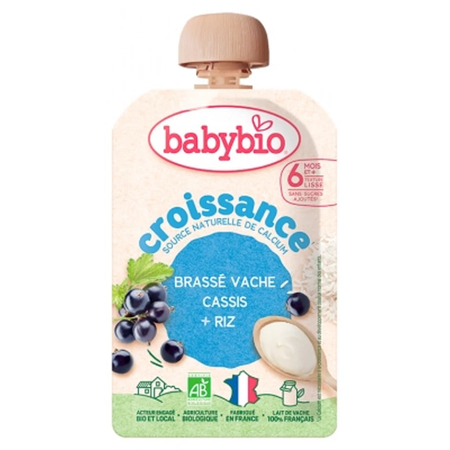 Babybio Croissance Brassé Vache Cassis Riz 6 Mois et + Bio Gourde 100 g