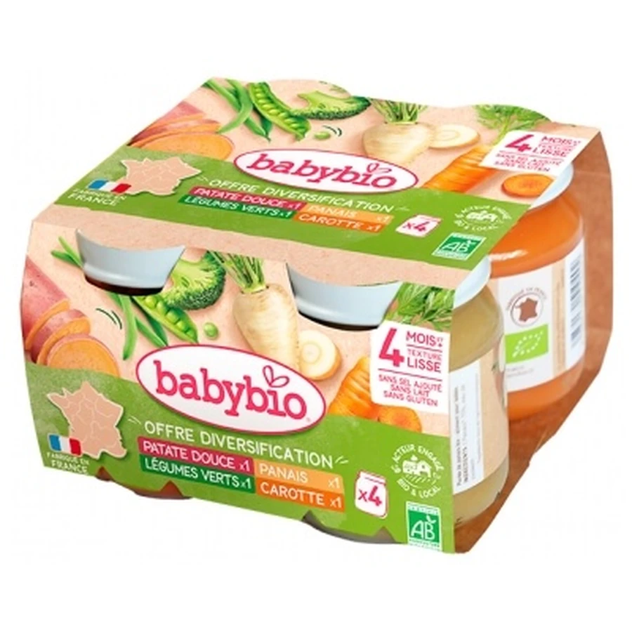Babybio My First Vegetables—Organic Weaning Food for Babies 4 Months and Up—4 Jars, 130 g Each