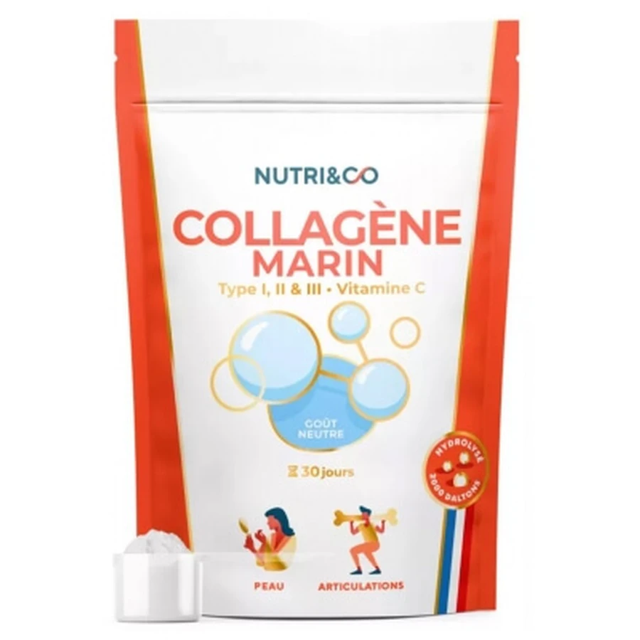 Nutri&Co Collagène Marin Type I, II et III Vitamine C Goût Neutre - 180g