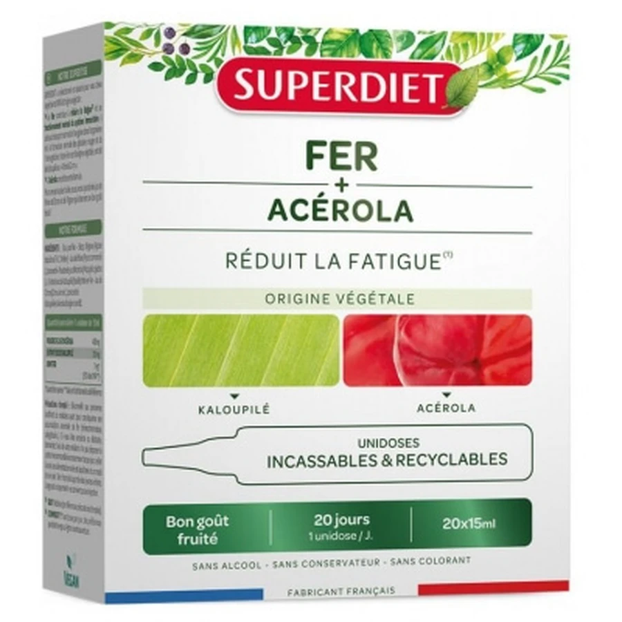 Superdiet IJzer + Acerola, 20 zakjes voor eenmalig gebruik