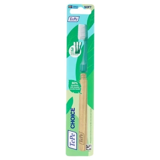 Cepillo de dientes de madera reutilizable TePe Choice + 3 cabezales suaves