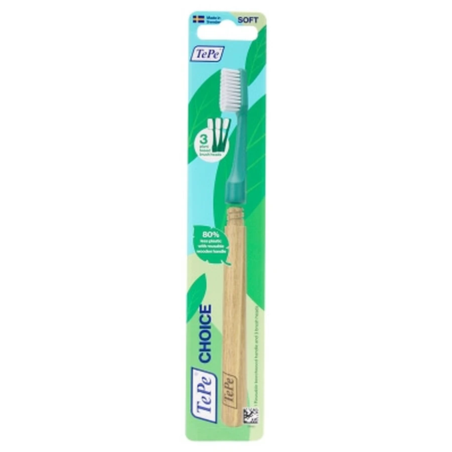 Cepillo de dientes de madera reutilizable TePe Choice + 3 cabezales suaves