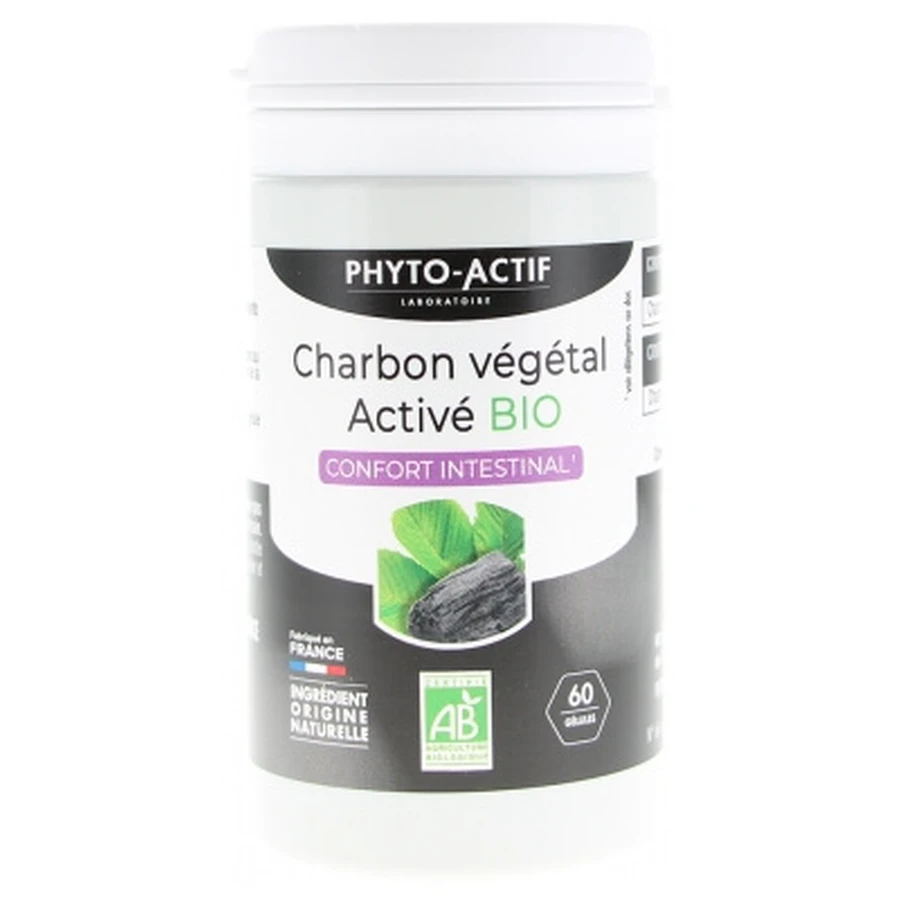 Phyto-Actif: carbón vegetal activado ecológico para el bienestar digestivo, 60 cápsulas