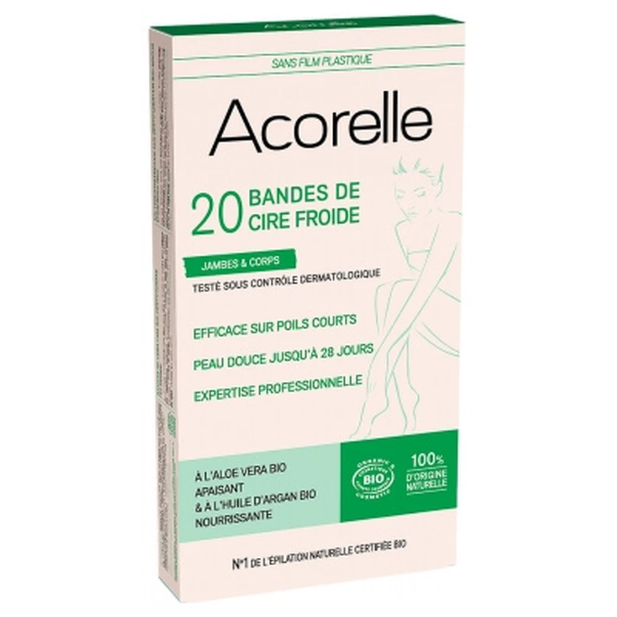 Acorelle Organic Cold Wax Strips for Legs & Body, 20 Strips