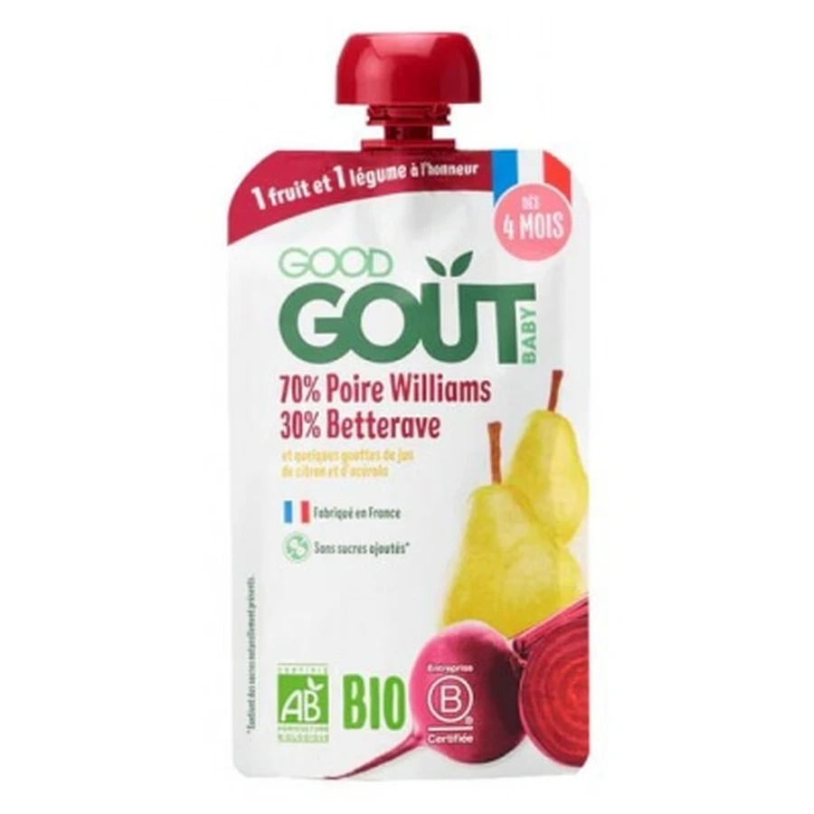 Good Goût: Pera Williams y remolacha, ecológico, para bebés a partir de 4 meses, 120 g