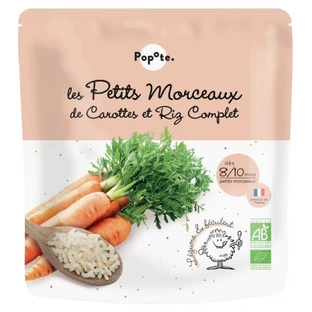 Popote Les Petits Morceaux Wortelen en bruine rijst, biologisch, voor baby’s vanaf 8–10 maanden, 190 g