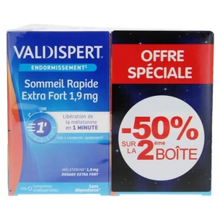 Valdispert Rapid Sleep Extra Strength 1,9 mg, verpakking van 2 x 40 tabletten die in de mond oplossen