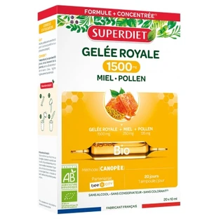 Superdiet Royal Jelly 1500 Organic Honey and Pollen, 20 Ampoules
