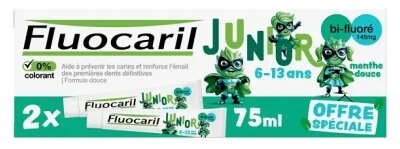 Fluocaril Junior Toothpaste for Ages 6–13, Mild Mint, 2-Pack
