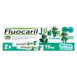 Pasta de dientes Fluocaril Junior para niños de 6 a 13 años, sabor menta suave, paquete de 2 (75 ml cada una)