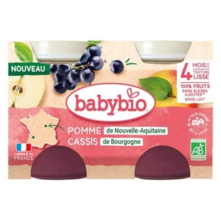 Babybio Apfel und schwarze Johannisbeere, ab 4 Monaten, Bio, 2 Gläschen à 130 g
