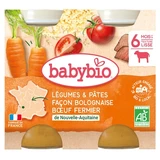 Babybio Groenten & Pasta met bolognesesaus van rundvlees van boerderijvee, vanaf 6 maanden, 2 biologische potjes, elk 200 g