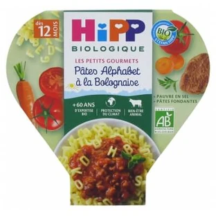 HiPP Les Petits Gourmets: pasta ecológica con forma de letras y salsa boloñesa, para bebés a partir de 12 meses, 230 g