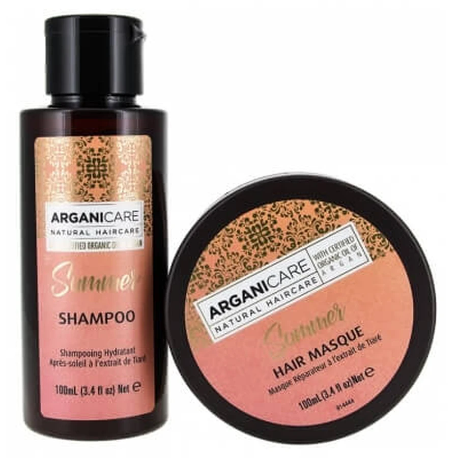 Arganicare Summer After-Sun Moisturizing Shampoo with Tiare Extract 100 ml + Repairing Mask 100 ml