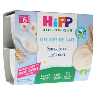 HiPP Délices de Lait Semoule au Lait Entier dès 6 Mois Bio 4 Pots