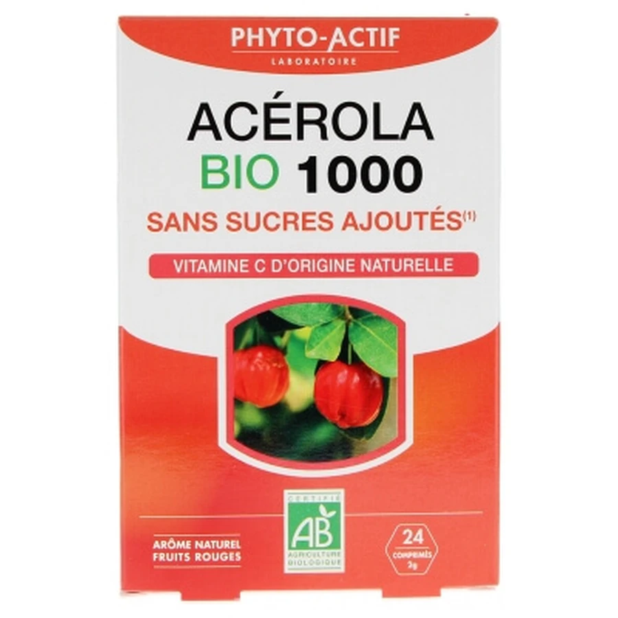 Phyto-Actif Acerola 1000, Organic, No Added Sugar, 24 Tablets