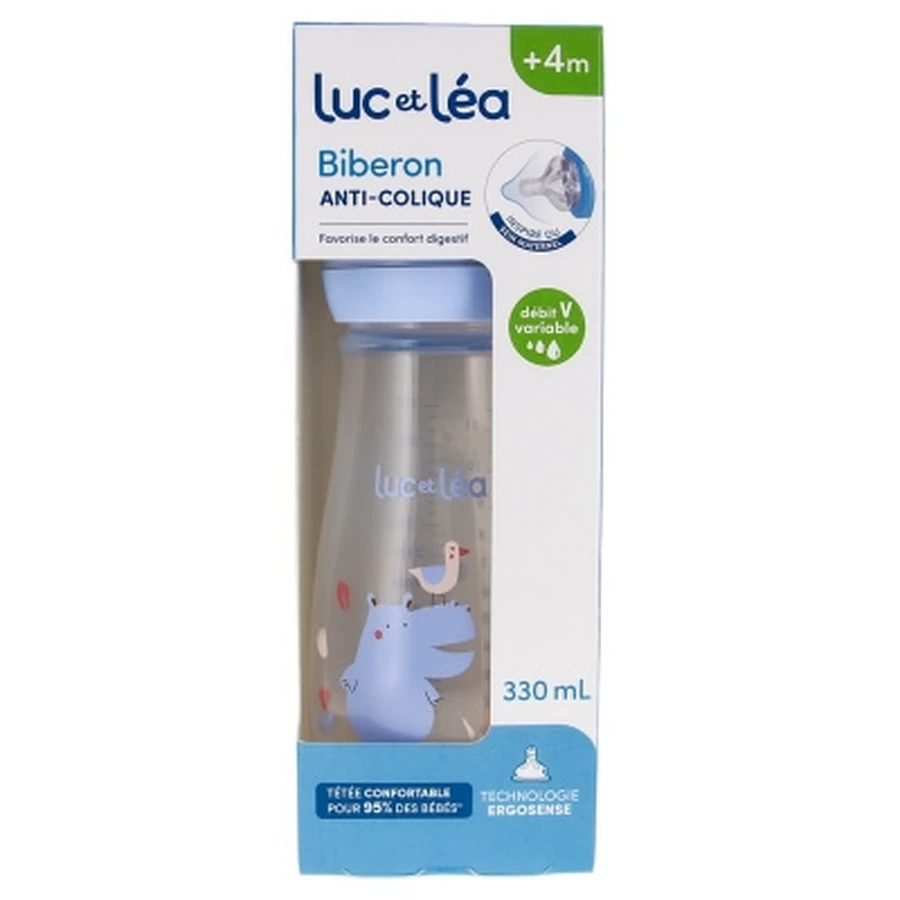 Luc and Léa Ergosense Anti-Colic Bottle, 330 ml, Variable Flow, 4 Months and Up