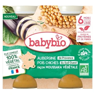 Babybio Eggplant and Chickpeas, Vegetable Moussaka-Style, 6 Months and Up, Organic, 2 Jars of 200 g Each
