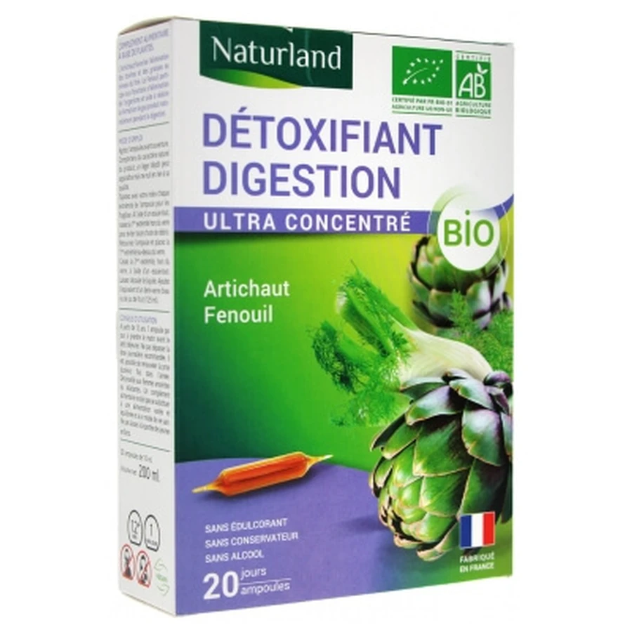 Naturland Détoxifiant Digestion Bio 20 Ampoules Buvables de 10 ml