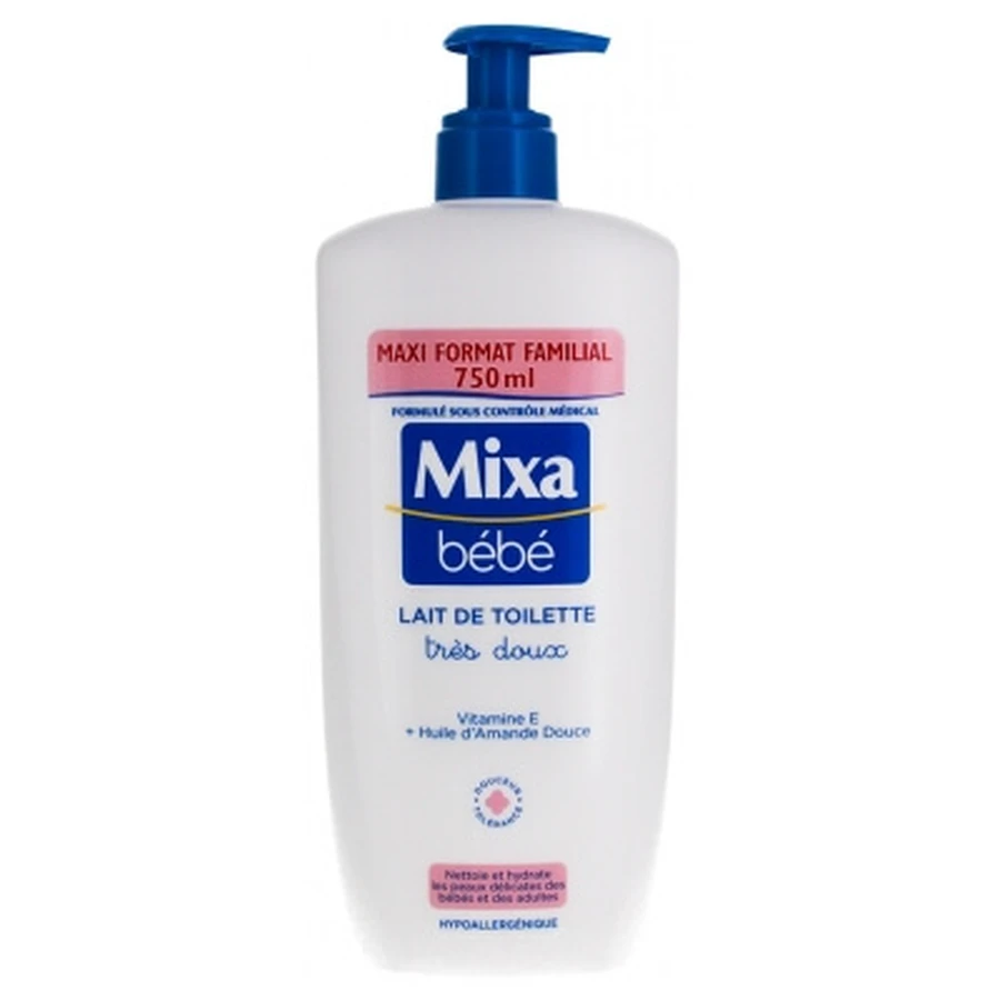 Leche limpiadora hipoalergénica muy suave Mixa Baby, 750 ml
