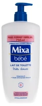 Leche limpiadora hipoalergénica muy suave Mixa Baby, 750 ml